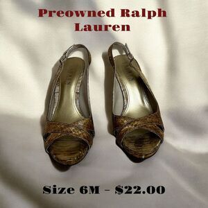 LAUREN RALPH LAUREN Women 6M Gold Label Brown Sammy Leather Strappy Heels Shoe